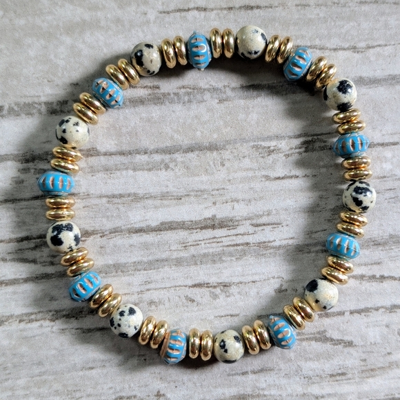 Hand Crafted Jewelry - Handcrafted Dalmatian Jasper and Turquoise Bracelet